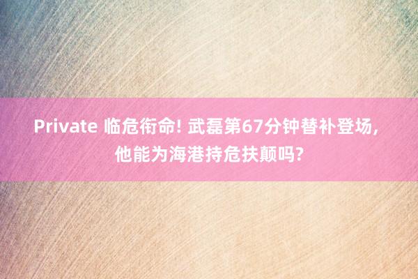 Private 临危衔命! 武磊第67分钟替补登场， 他能为海港持危扶颠吗?