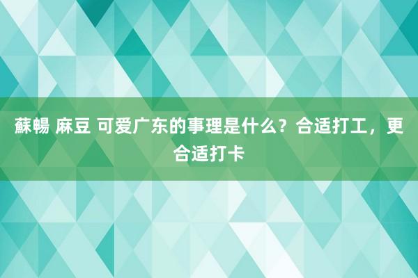 蘇暢 麻豆 可爱广东的事理是什么？合适打工，更合适打卡