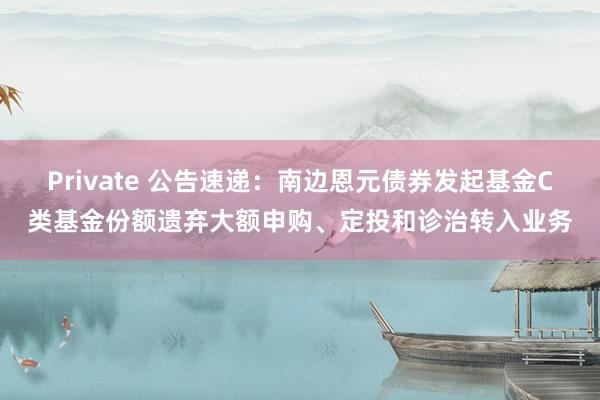 Private 公告速递：南边恩元债券发起基金C类基金份额遗弃大额申购、定投和诊治转入业务