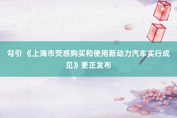勾引 《上海市荧惑购买和使用新动力汽车实行成见》更正发布