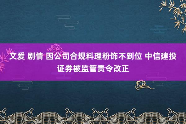 文爱 剧情 因公司合规料理粉饰不到位 中信建投证券被监管责令改正
