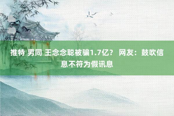 推特 男同 王念念聪被骗1.7亿？ 网友：鼓吹信息不符为假讯息