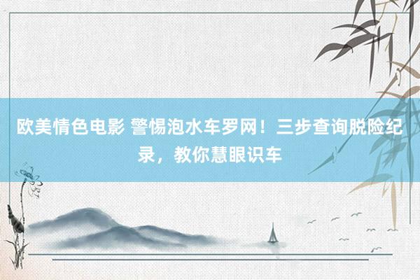 欧美情色电影 警惕泡水车罗网！三步查询脱险纪录，教你慧眼识车