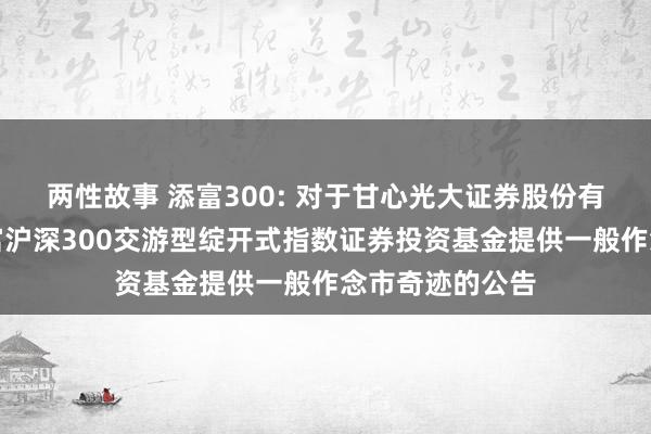 两性故事 添富300: 对于甘心光大证券股份有限公司为汇添富沪深300交游型绽开式指数证券投资基金提