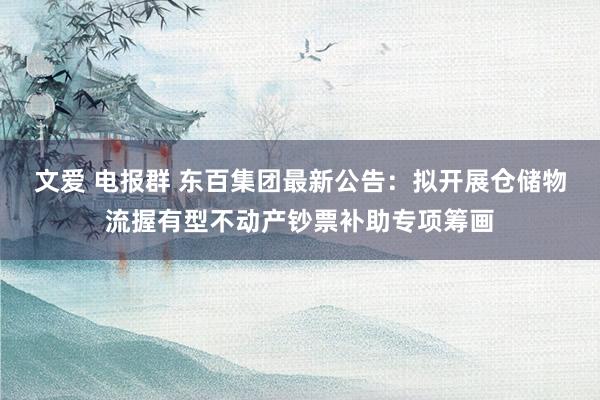 文爱 电报群 东百集团最新公告：拟开展仓储物流握有型不动产钞票补助专项筹画