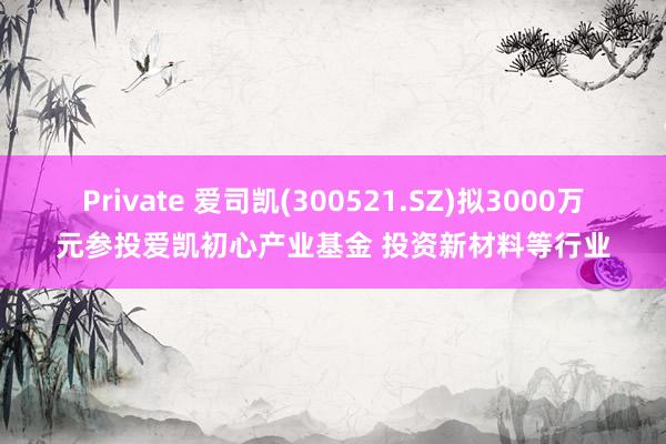 Private 爱司凯(300521.SZ)拟3000万元参投爱凯初心产业基金 投资新材料等行业