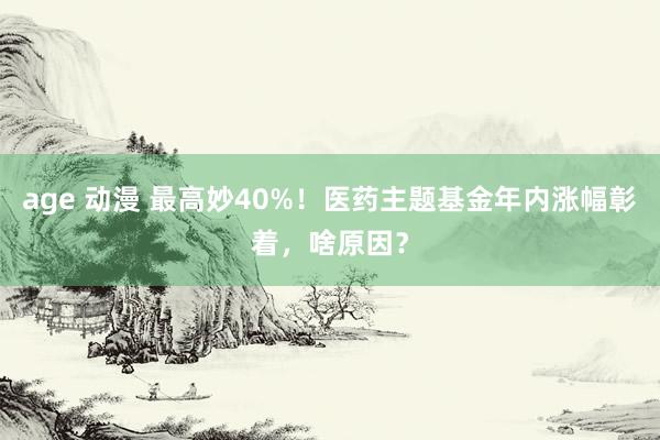 age 动漫 最高妙40%！医药主题基金年内涨幅彰着，啥原因？