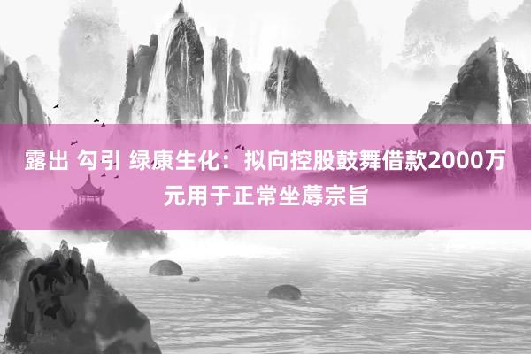 露出 勾引 绿康生化：拟向控股鼓舞借款2000万元用于正常坐蓐宗旨